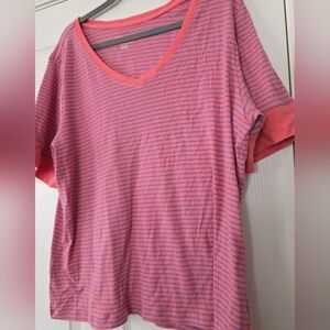 L.L. Bean Womens Striped Top Elbow Length Sleeves V Neck 3XL